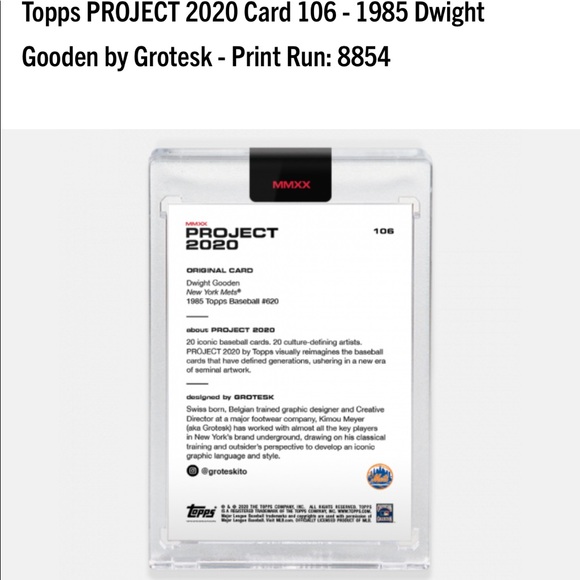 TOPPS PROJECT 2020- DWIGHT GOODEN - Picture 3 of 9